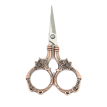 Stainless Steel Flower Scissors, Embroidery Scissors, Sewing Scissors, with Zinc Alloy Handle, Red Copper & Stainless steel Color, 90mm