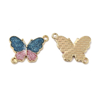 Rack Plating Alloy Enamel Connector Charms, Butterfly Links with Glitter Powder, Long-Lasting Plated, Cadmium Free & Nickel Free & Lead Free, Golden, Marine Blue, 14x19.5x2mm, Hole: 1.3mm