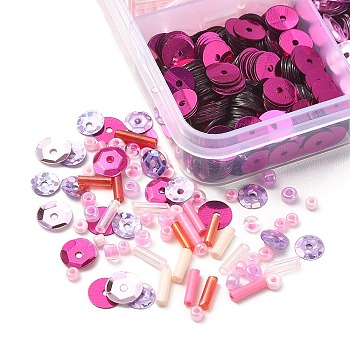 DIY Bead Jewelry Making Finding Kit, Including Glass Round & Tube Seed Beads, Disc Plastic Paillette Beads, Pink
