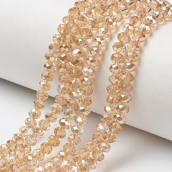 Electroplate Glass Beads Strands, Half Plated, Rainbow Plated, Faceted, Rondelle, PeachPuff, 2.5x2mm, Hole: 0.4mm, about 150~155pcs/strand, 32~33cm