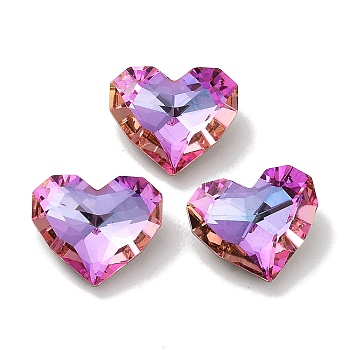Glass Rhinestone Cabochons, Point Back & Back Plated, Faceted, Heart, Fuchsia, 8.5x10x4mm