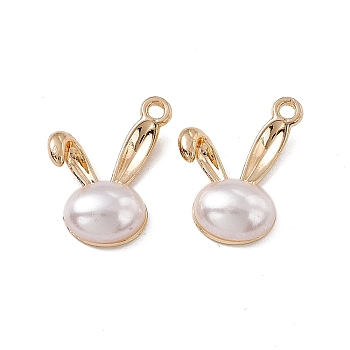 ABS Plastic Imitation Pearl Pendants, with Alloy Findings, Rabbit Head Charm, Golden, 19x15x5mm, Hole: 1.6mm