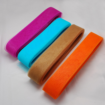 Mesh Ribbon, Plastic Net Thread Cord, Mixed Color, 15mm, 25yards/bundle