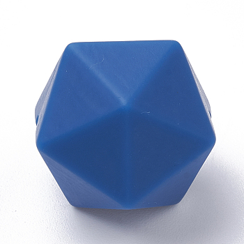 Food Grade Eco-Friendly Silicone Focal Beads, Chewing Beads For Teethers, DIY Nursing Necklaces Making, Icosahedron, Dark Blue, 16.5x16.5x16.5mm, Hole: 2mm