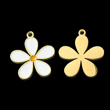 Ion Plating(IP) 304 Stainless Steel Manual Polishing Pendants, with Enamel, Flower Charm, Golden, 15.5x14x1.5mm, Hole: 1.2mm