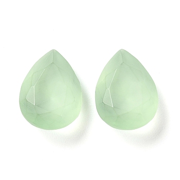 Frosted Glass Rhinestone Cabochons, Faceted, Pointed Back, Teardrop, Chrysolite, 18x13x7mm