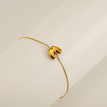 304 Stainless Steel Serpentine Chain Bracelets, Chunk Letter Link Bracelets for Women, Real 18K Gold Plated, Letter M, 6.50 inch(16.5cm), letter: 7~8.5x6~10.5mm