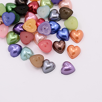 Acrylic Imitation Pearl Cabochons, Dyed, Heart, Mixed Color, 9~9.5x9~9.5x4.5mm, about 1500pcs/bag
