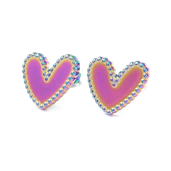 Ion Plating(IP) 304 Stainless Steel Heart Stud Earrings for Women, Rainbow Color, 13.5x15.5mm, Pin: 0.8mm