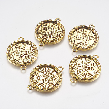 Zinc Alloy Cabochon Connector Settings, DIY Findings for Jewelry Making, Flat Round, Antique Golden, Cadmium Free & Nickel Free & Lead Free, Size: about 33mm long, 25mm wide, 3mm thick, hole: 2mm, tray: 20mm