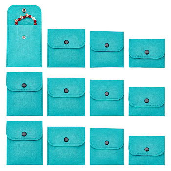 AHADERMAKER 12Pcs 4 Styles Portable Felt Card Cover Bag, with Iron Snap Button, Rectangle, Medium Turquoise, 7.6~11.7x8.8~10.3cm, 3pcs/style