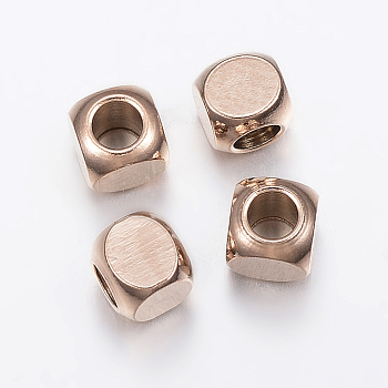 Ion Plating(IP) 304 Stainless Steel Beads, Cube, Rose Gold, 5x5x5mm, Hole: 3mm
