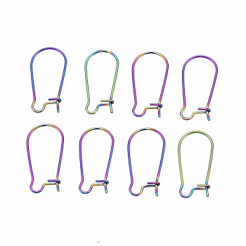 304 Stainless Steel Hoop Earrings Findings Kidney Ear Wires, Rainbow Color, 21 Gauge, 21x10~11x0.7mm