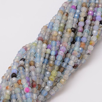 Natural Agate Bead Strands, Dyed, Faceted, Round, Light Steel Blue, 4mm, Hole: 0.8mm, about 90~92pcs/strand, 14 inch