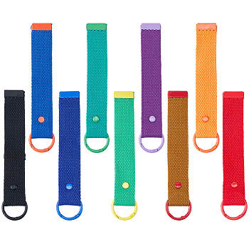 9Pcs 9 Colors Alloy Polyester Keychains, Rectangle, with Spring Gate Rings, Mixed Color, 170mm, 1pc/color