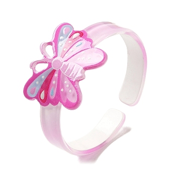 Butterfly Resin Cuff Bangle for Children, Hot Pink, Wide: 8.5~29.5mm, Inner Diameter: 1-3/4 inch(4.3cm)