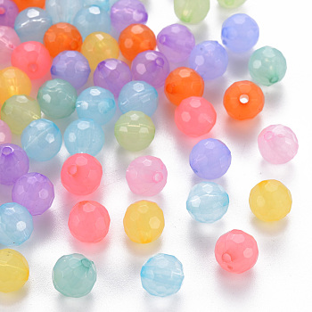 Transparent Acrylic Beads, Dyed, Faceted, Round, Mixed Color, 8x7.5mm, Hole: 1.6mm
