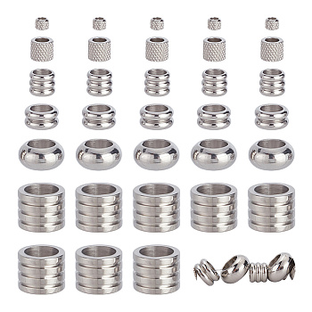 60Pcs 6 Style 304 Stainless Steel Beads, Column/Rondelle, Stainless Steel Color, 3~10x2.5~8mm, Hole: 1.7~7mm, 10pcs/style