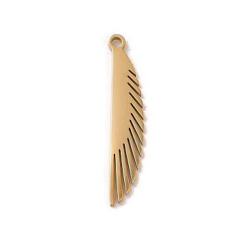 201 Stainless Steel Pendants, Laser Cut, Wing Charm, Golden, 28x5x1mm, Hole: 1.5mm