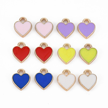 Alloy Enamel Charms, Light Gold, Heart, Mixed Color, 10x8.5x2mm, Hole: 1.6mm