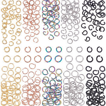 300Pcs 10 Styles 304 Stainless Steel Jump Rings, Open Jump Rings, Mixed Color, 4~6x0.6~1mm, Inner Diameter: 2.8~4.6mm, 30pcs/style