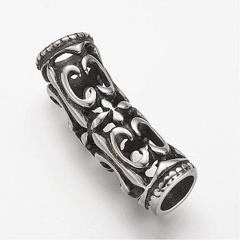 304 Stainless Steel Hollow Tube Beads, Antique Silver, 34x10mm, Hole: 7mm