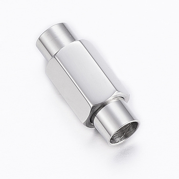 Smooth 304 Stainless Steel Magnetic Clasps with Glue-in Ends, Column, Faceted, Stainless Steel Color, 20x9x8mm, Hole: 5mm