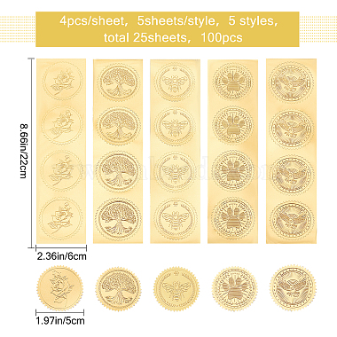 30 Sheets 6 Style Plant & Animal Theme Self Adhesive Gold Foil Embossed Stickers(DIY-CP0006-31)-2