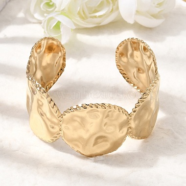 Boho 304 Stainless Steel Hammered Texture Cuff Bangles(SA-CBA1E89-01B-G)-2