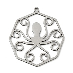 Ocean Theme 201 Stainless Steel Pendants, Laser Cut, Stainless Steel Color, Octopus, 28x24.5x1mm, Hole: 1.5mm(STAS-G366-08P-02)