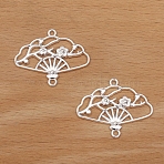 Alloy Hollow Connector Charms, Plum Blossom Chinese Fan Links, Platinum, 35x21mm(PW-WG8A797-01)