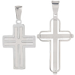 2Pcs 2 Styles 304 Stainless Steel Pendants, Cross Charms, Stainless Steel Color, 28~43.5x18.5~25.5x2.5~3mm, Hole: 4~5.8x3.~6.7mm, 1pc/style(STAS-BBC0007-71)