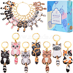 1 Set Cat Shape Alloy Enamel Pendant Locking Stitch Markers, Crochet Leverback Hoop Charms, Mixed Color, 5.4cm, 7 style, 2pcs/style, 14pcs/set(HJEW-SC0001-63)