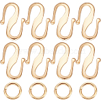 50Pcs Brass S Hook Clasps, with 100Pcs Jump Rings, Long-Lasting Plated, Real 24K Gold Plated, 12x7.5x1mm(KK-BBC0008-85G)