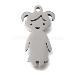 Children's Day 304 Stainless Steel Pendants, Girl Charms, Polishing, Stainless Steel Color, 20x10.5x1.5mm, Hole: 1.4mm(STAS-E532-01P-A)