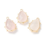 Natural Rose Quartz Pendants, with Golden Brass Edge, Faceted, Teardrop, 22.5x14x5.5mm, Hole: 1.6mm(G-B009-02G-A)