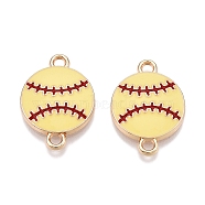 Rack Plating Alloy Enamel Sport Ball Connector Charms, Baseball Links, Golden, Yellow, 21x15x3mm, Hole: 1.8mm(ENAM-N056-345G-A)