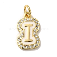 Brass Micro Pave Cubic Zirconia Pendants, with Jump Rings, Real 18K Gold Plated, Letter I, 18.5x11x2mm, Hole: 3.8mm(KK-K354-02G-I)