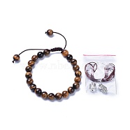 Adjustable Nylon Cord Braided Bracelets, with Natural Tiger Eye Beads and Alloy Buddha Head Beads, Hollow Rubber Cord, Packing Box, 2 inch~3-1/8 inch(5~8cm)(BJEW-JB04212-04)