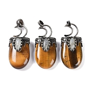 Natural Tiger Eye Pendants, Moon Charms, with Rack Plating Anstique Silver Plated Brass Findings, Lead Free & Cadmium Free, 43.5~45x20~22x14.5~15.5mm, Hole: 6.5x5mm(G-L524-17AS-08)