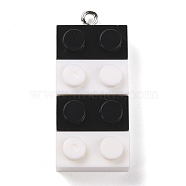 Resin Pendants, with Platinum Iron Loop, Toy Bricks, Black, 36x15.5x8mm, Hole: 2.6mm(RESI-E017-C01)