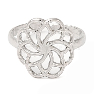 304 Stainless Steel Open Cuff Rings, Flower, Stainless Steel Color, US Size 7 3/4(17.9mm)(RJEW-K245-80P)