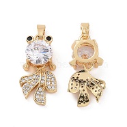 Brass Micro Pave Cubic Zirconia Pendants, Gold Fish Dangle Charms, Real 18K Gold Plated, 21.5x10x6mm, Hole: 2.5x5mm(KK-E068-VC414)