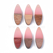 Resin & Walnut Wood Pendants, Horse Eye, Pink, 28x9.5x3.5~4mm, Hole: 1.8mm(RESI-S358-18B)