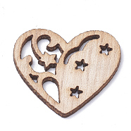 Undyed Wooden Pendants, Heart with Star, BurlyWood, 27x29.5x2mm, Hole: 1.5mm(WOOD-S040-24)