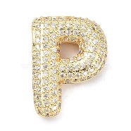 Rack Plating Brass Micro Pave Cubic Zirconia Pendants, Real 18K Gold Plated, Lead Free & Cadmium Free, Letter, Letter P, 22.5x17x6mm, Hole: 4x2.5mm(KK-Q790-01P-G)