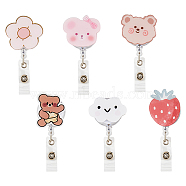 6Pcs 6 Styles Strawberry/Flower/Bear Cartoon Acrylic Retractable Badge Reel, Card Holders, with Alligator Clips, Mixed Shapes, 88~93mm, 1pc/style(AJEW-FH0004-07)