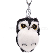 Imitation Rabbit Fur Owl Pendant Keychain, with Random Color Eyes, Cute Animal Plush Keychain, for Key Bag Car Pendant Decoration, Black, 15x8cm(ANIM-PW0003-053C)