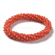 Crochet Glass Beads Braided Stretch Bracelet, Nepel Boho Style Bracelet, Tomato, Inner Diameter: 1-7/8 inch(4.9cm)(BJEW-S144-002E-14)