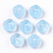Transparent Spray Painted Glass Beads, Imitation Jelly, Flower, Light Sky Blue, 10x10x6.5mm, Hole: 0.9mm(X-GLAA-N035-07A-D03)